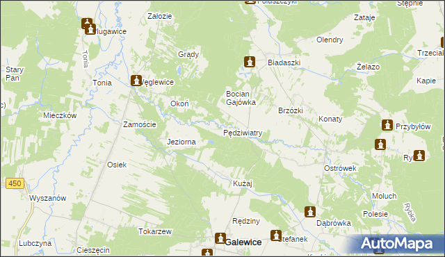 mapa Pędziwiatry gmina Galewice, Pędziwiatry gmina Galewice na mapie Targeo