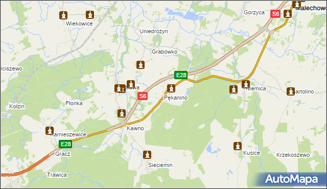 mapa Pękanino gmina Malechowo, Pękanino gmina Malechowo na mapie Targeo