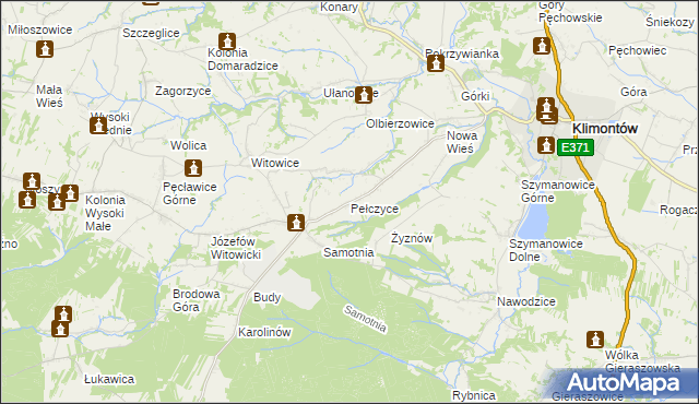 mapa Pełczyce gmina Bogoria, Pełczyce gmina Bogoria na mapie Targeo