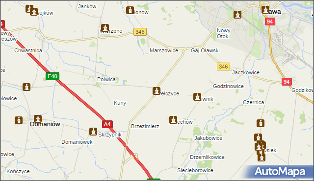 mapa Pełczyce gmina Domaniów, Pełczyce gmina Domaniów na mapie Targeo