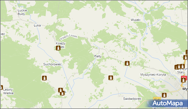 mapa Pełty gmina Myszyniec, Pełty gmina Myszyniec na mapie Targeo