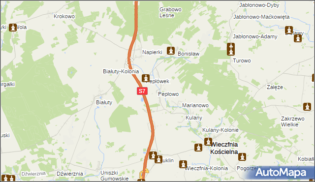 mapa Pepłowo gmina Wieczfnia Kościelna, Pepłowo gmina Wieczfnia Kościelna na mapie Targeo