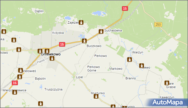 mapa Perkowo gmina Gniewkowo, Perkowo gmina Gniewkowo na mapie Targeo