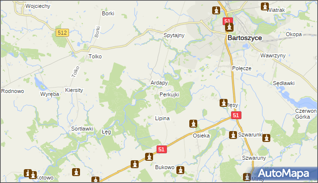 mapa Perkujki, Perkujki na mapie Targeo