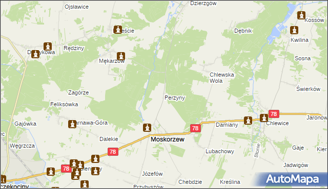 mapa Perzyny gmina Moskorzew, Perzyny gmina Moskorzew na mapie Targeo