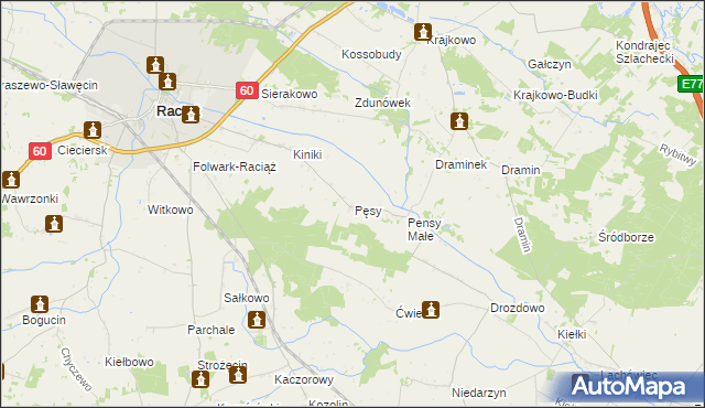 mapa Pęsy, Pęsy na mapie Targeo