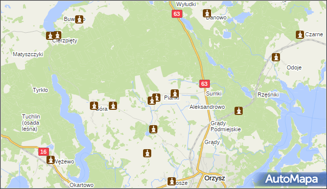 mapa Pianki gmina Orzysz, Pianki gmina Orzysz na mapie Targeo