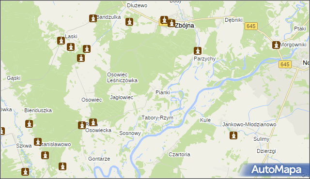 mapa Pianki gmina Zbójna, Pianki gmina Zbójna na mapie Targeo