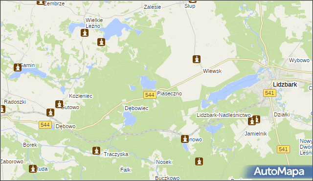 mapa Piaseczno gmina Lidzbark, Piaseczno gmina Lidzbark na mapie Targeo