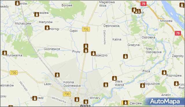 mapa Piaseczno gmina Warka, Piaseczno gmina Warka na mapie Targeo