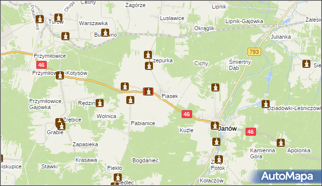 mapa Piasek gmina Janów, Piasek gmina Janów na mapie Targeo