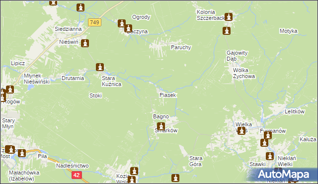 mapa Piasek gmina Stąporków, Piasek gmina Stąporków na mapie Targeo