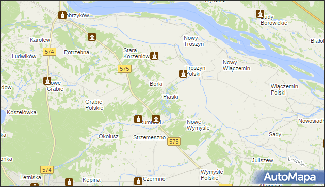 mapa Piaski gmina Gąbin, Piaski gmina Gąbin na mapie Targeo