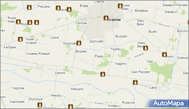 mapa Piaski gmina Grabów, Piaski gmina Grabów na mapie Targeo