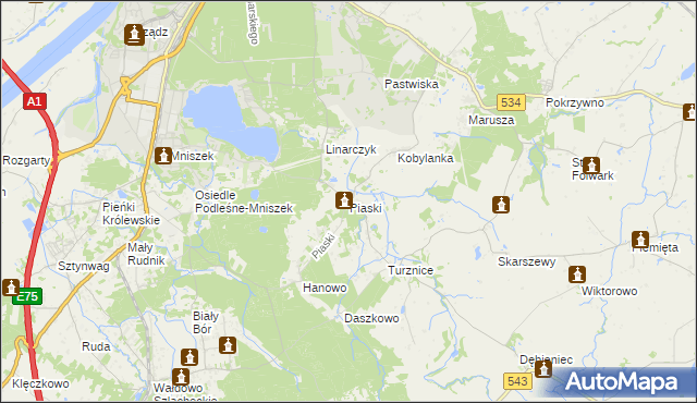 mapa Piaski gmina Grudziądz, Piaski gmina Grudziądz na mapie Targeo