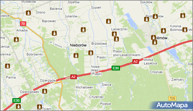 mapa Piaski gmina Nieborów, Piaski gmina Nieborów na mapie Targeo