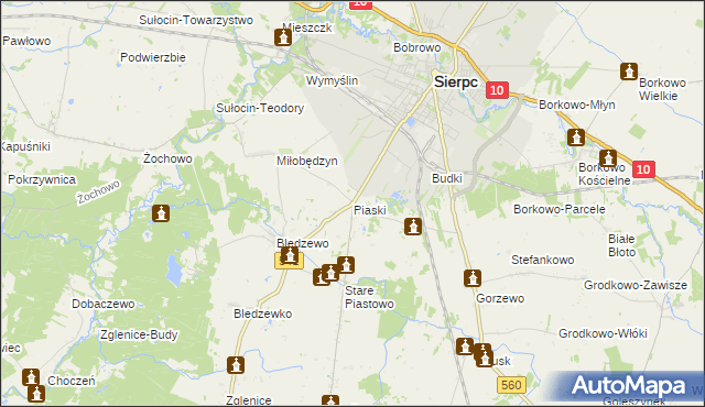 mapa Piaski gmina Sierpc, Piaski gmina Sierpc na mapie Targeo