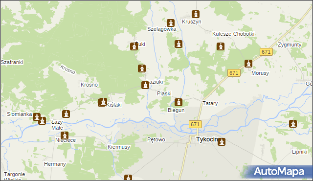 mapa Piaski gmina Tykocin, Piaski gmina Tykocin na mapie Targeo