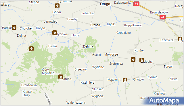 mapa Piaski gmina Wieluń, Piaski gmina Wieluń na mapie Targeo