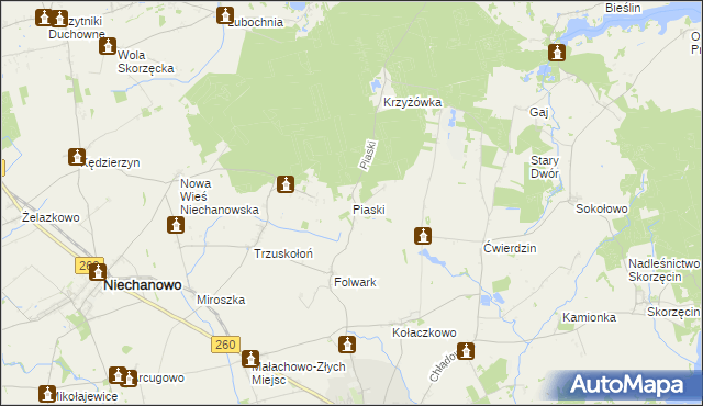 mapa Piaski gmina Witkowo, Piaski gmina Witkowo na mapie Targeo