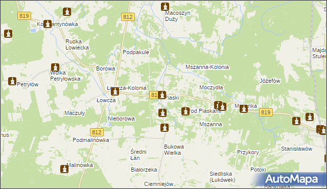 mapa Piaski gmina Wola Uhruska, Piaski gmina Wola Uhruska na mapie Targeo