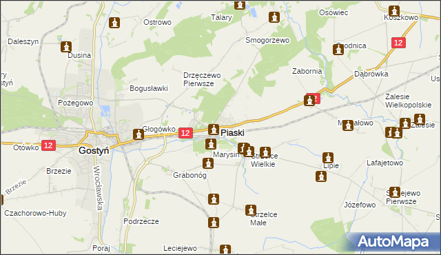 mapa Piaski powiat gostyński, Piaski powiat gostyński na mapie Targeo