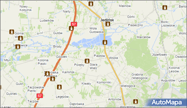 mapa Piastów gmina Jedlińsk, Piastów gmina Jedlińsk na mapie Targeo