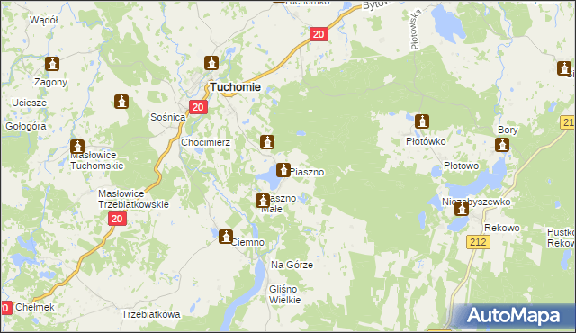 mapa Piaszno gmina Tuchomie, Piaszno gmina Tuchomie na mapie Targeo