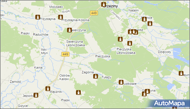 mapa Pieczyska gmina Brzeziny, Pieczyska gmina Brzeziny na mapie Targeo