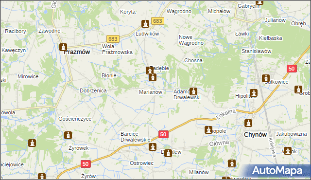 mapa Pieczyska gmina Chynów, Pieczyska gmina Chynów na mapie Targeo