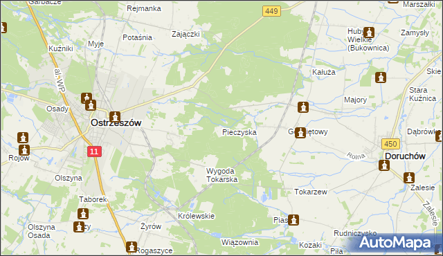 mapa Pieczyska gmina Doruchów, Pieczyska gmina Doruchów na mapie Targeo