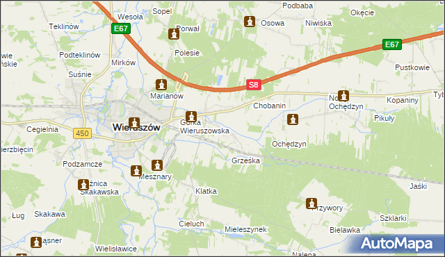 mapa Pieczyska gmina Wieruszów, Pieczyska gmina Wieruszów na mapie Targeo