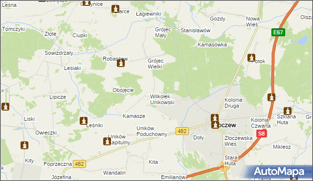 mapa Pieczyska gmina Złoczew, Pieczyska gmina Złoczew na mapie Targeo