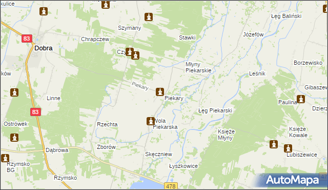 mapa Piekary gmina Dobra, Piekary gmina Dobra na mapie Targeo