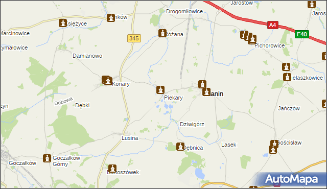 mapa Piekary gmina Udanin, Piekary gmina Udanin na mapie Targeo