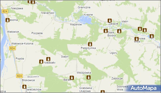 mapa Pielgrzymka gmina Józefów nad Wisłą, Pielgrzymka gmina Józefów nad Wisłą na mapie Targeo