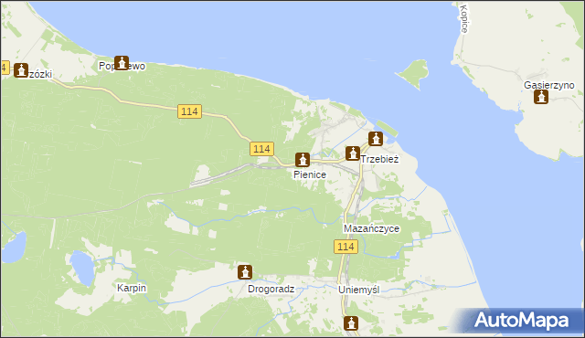 mapa Pienice gmina Police, Pienice gmina Police na mapie Targeo