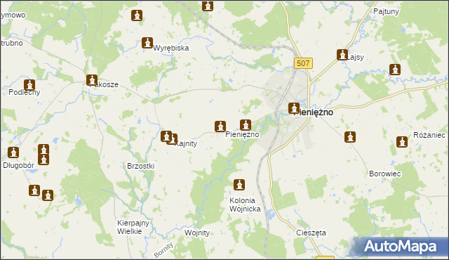 mapa Pieniężno powiat braniewski, Pieniężno powiat braniewski na mapie Targeo