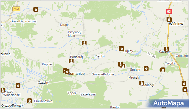 mapa Pieńki gmina Domanice, Pieńki gmina Domanice na mapie Targeo