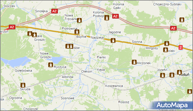 mapa Pieńki gmina Kotuń, Pieńki gmina Kotuń na mapie Targeo