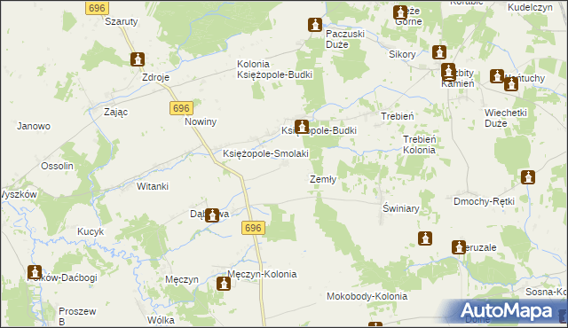 mapa Pieńki gmina Mokobody, Pieńki gmina Mokobody na mapie Targeo