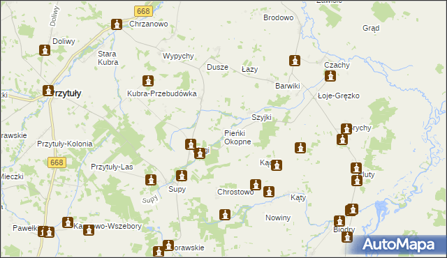 mapa Pieńki Okopne, Pieńki Okopne na mapie Targeo