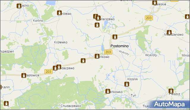 mapa Pieńkowo gmina Postomino, Pieńkowo gmina Postomino na mapie Targeo