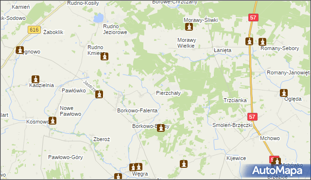 mapa Pierzchały gmina Czernice Borowe, Pierzchały gmina Czernice Borowe na mapie Targeo