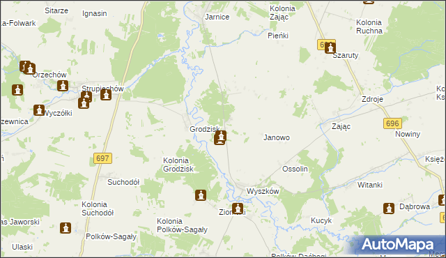 mapa Pierzchały gmina Liw, Pierzchały gmina Liw na mapie Targeo