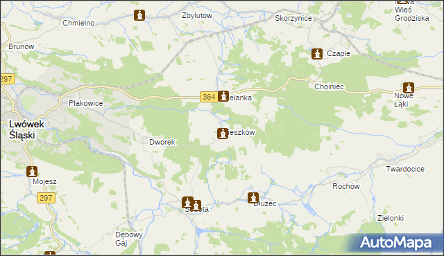 mapa Pieszków gmina Lwówek Śląski, Pieszków gmina Lwówek Śląski na mapie Targeo
