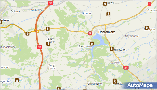 mapa Pietrzyków gmina Dobromierz, Pietrzyków gmina Dobromierz na mapie Targeo