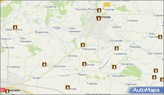 mapa Pietrzyków gmina Koźminek, Pietrzyków gmina Koźminek na mapie Targeo