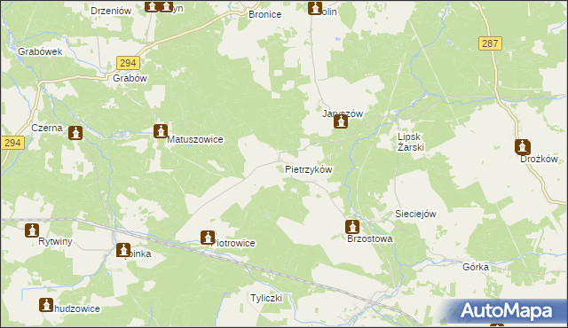 mapa Pietrzyków gmina Lipinki Łużyckie, Pietrzyków gmina Lipinki Łużyckie na mapie Targeo