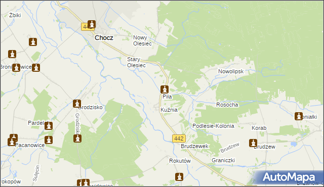 mapa Piła gmina Chocz, Piła gmina Chocz na mapie Targeo